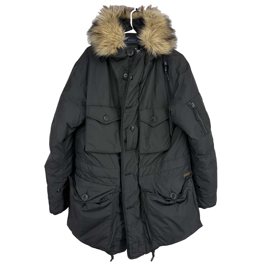 Polo Ralph Lauren Men M Puffer Parka Coat Down Insulated Black Cargo Military